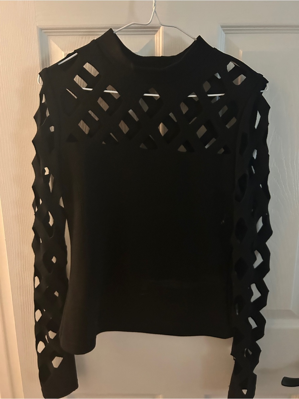 SHEIN Black Long-Sleeve Cutout Lattice Top
